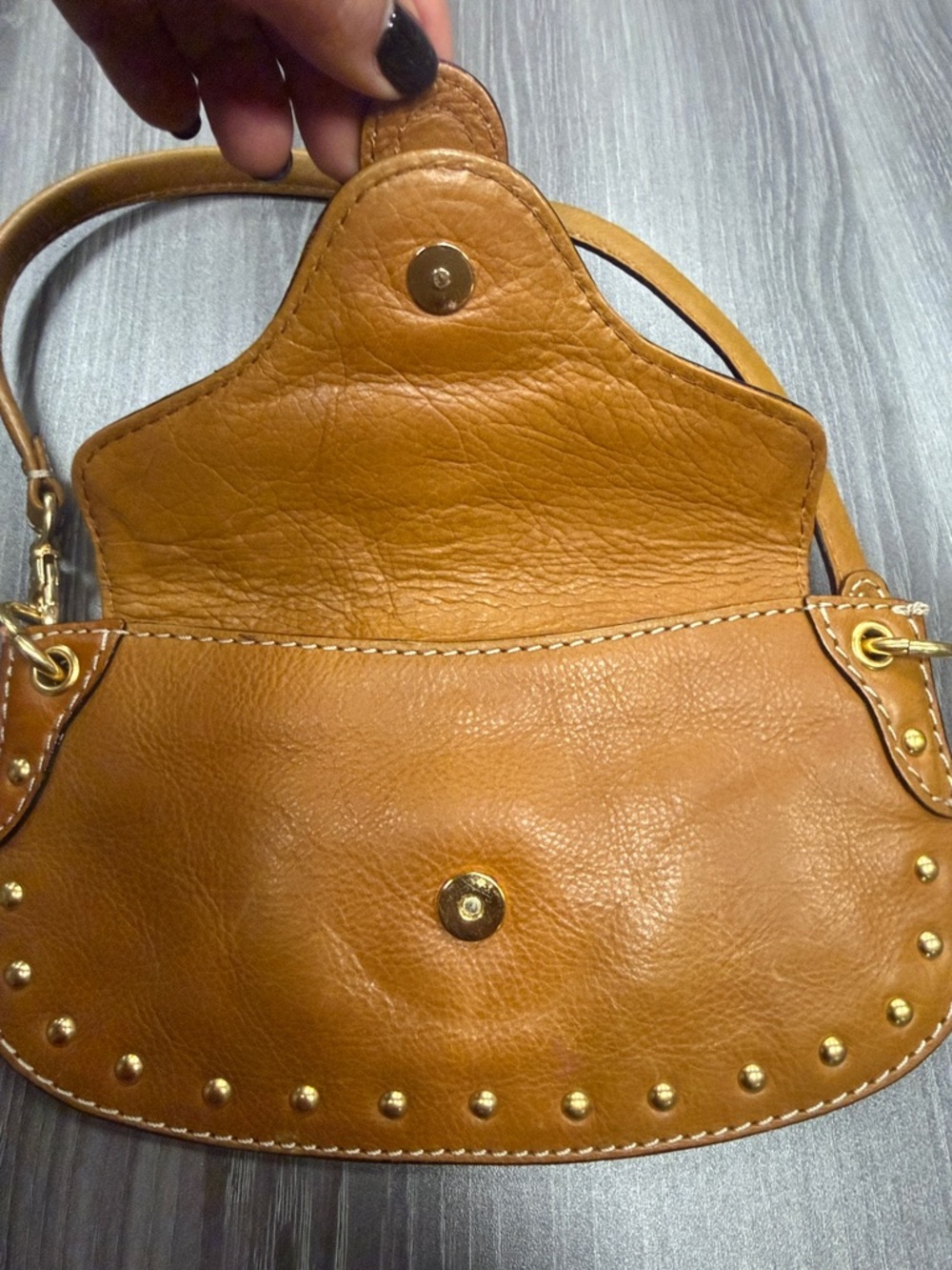 Michael Kors brown tan flap leather purse studded trim Shoulder Bag Clutch - Picture 9 of 13